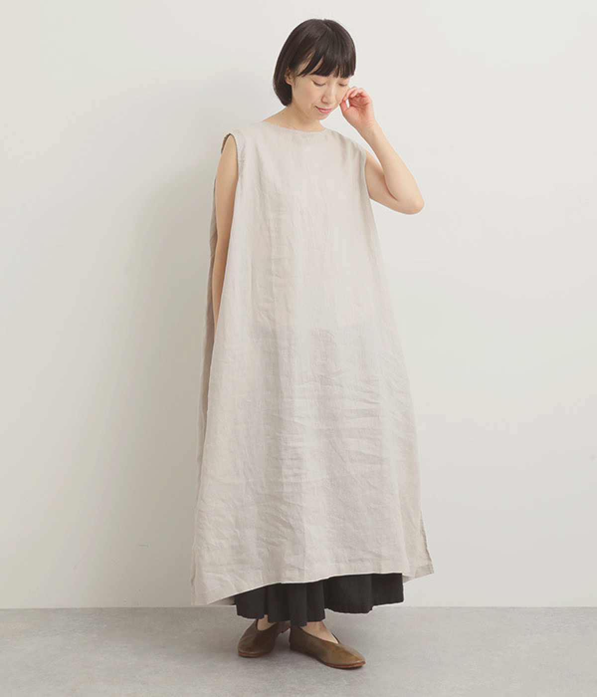 リネットノースリーブワンピース(ベージュ-ONESIZE)