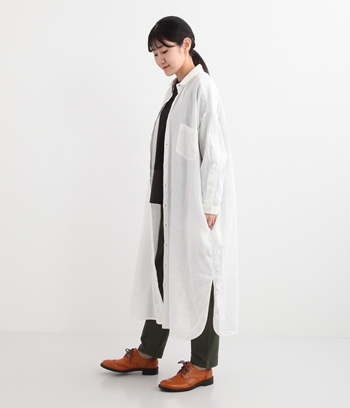 リネットシャツワンピース(ホワイト-ONESIZE)