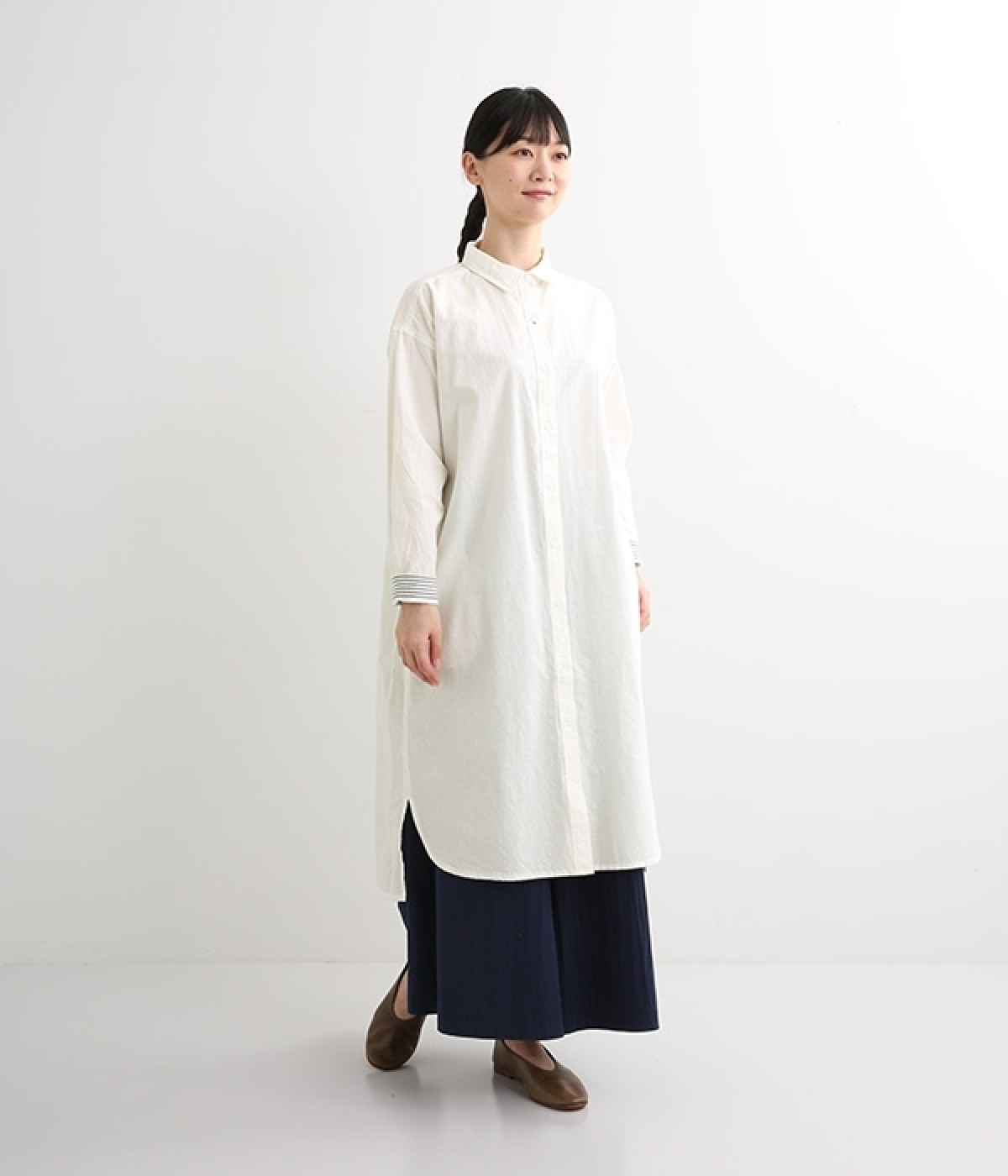 無地ジャーナル前開きワンピース(ホワイト-ONESIZE)
