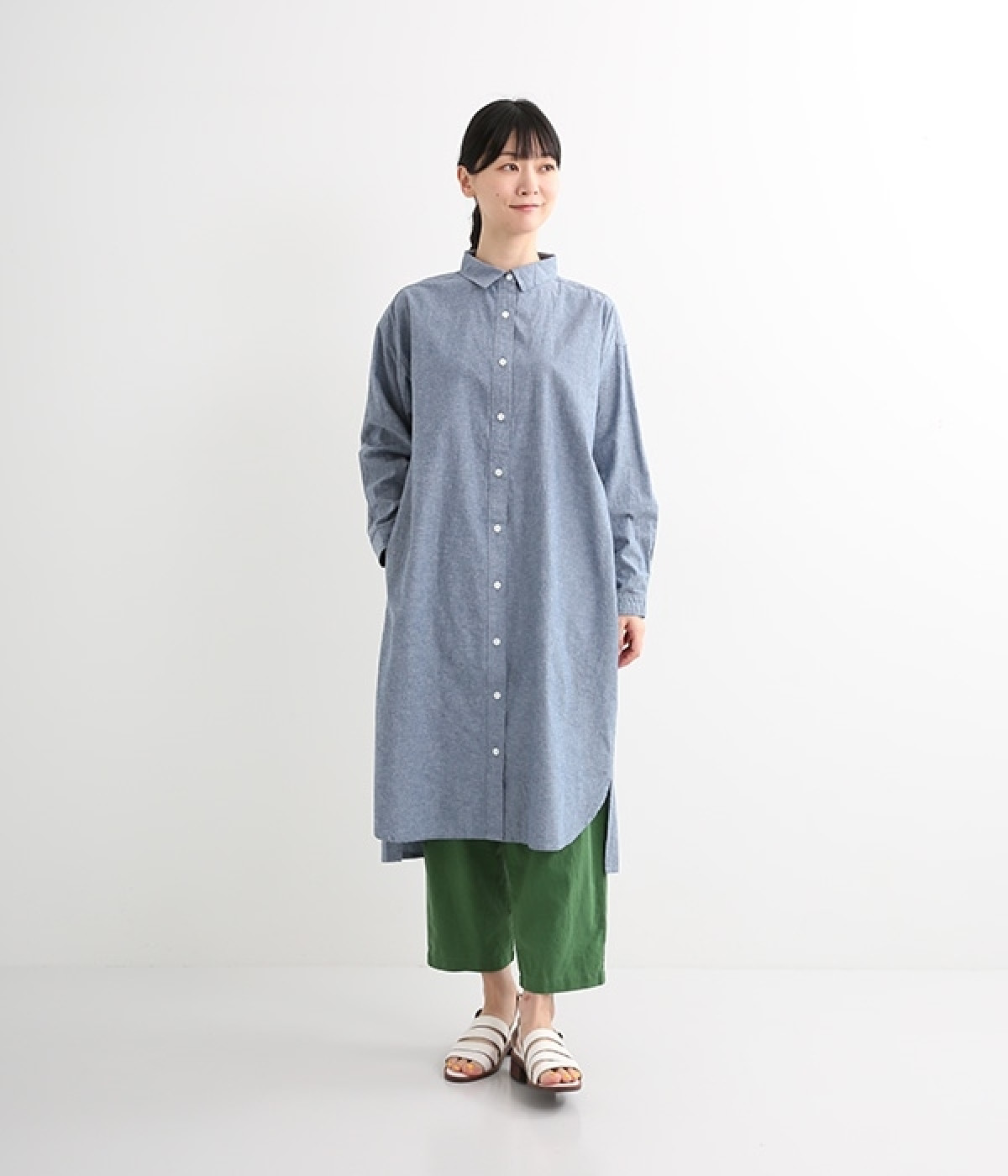 無地ジャーナル前開きワンピース(ブルー-ONESIZE)