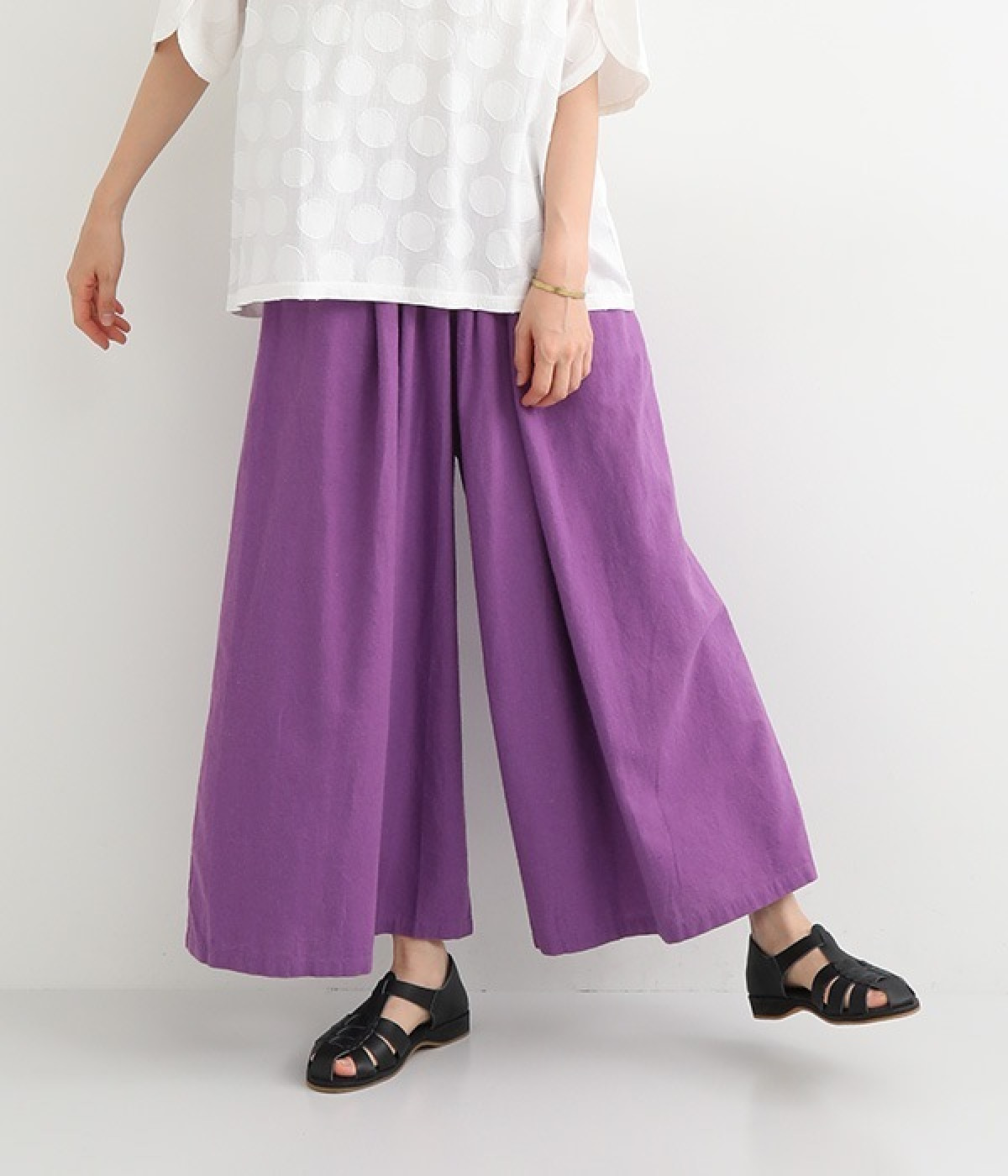 コットンリネンクロスワイドパンツ(パープル-ONESIZE)