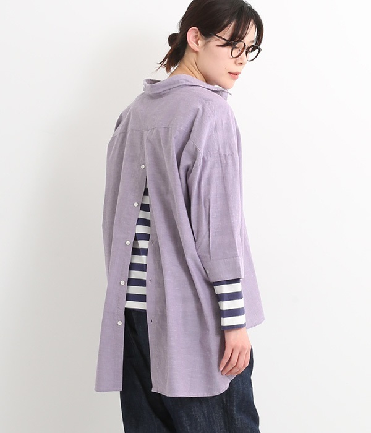 コットンリネンチュニック(パープル-ONESIZE)