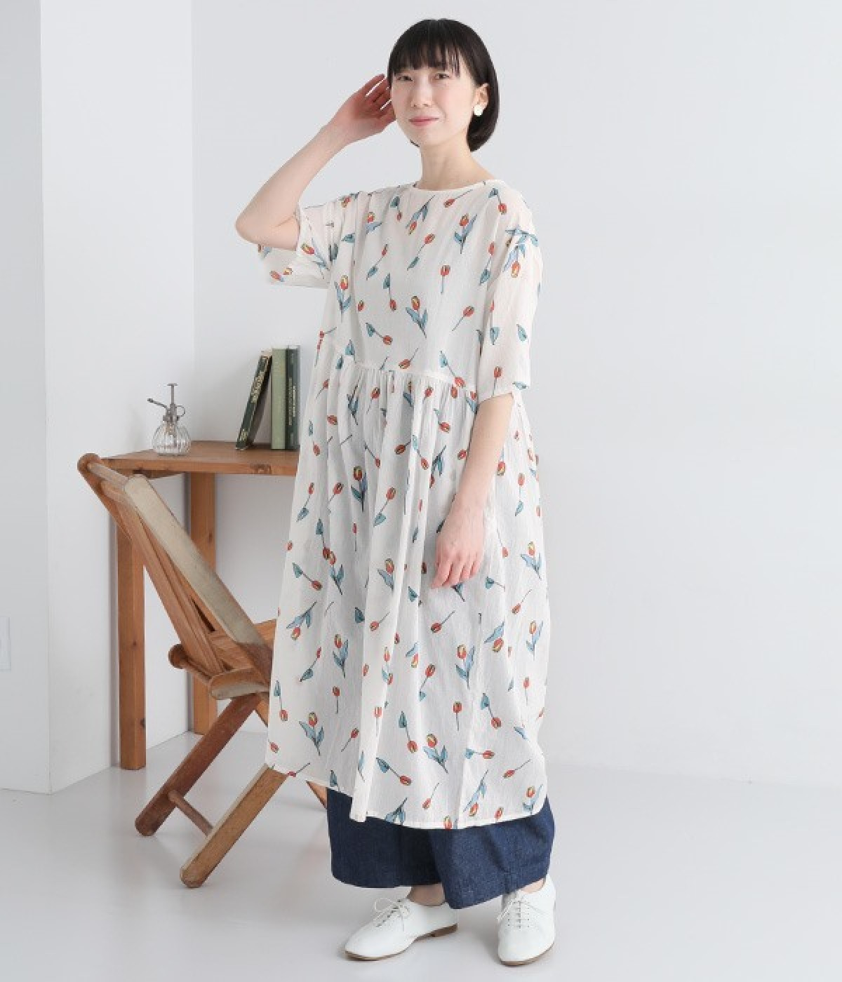 フラットチューリップ半袖2WAYワンピース(アイボリー-ONESIZE)