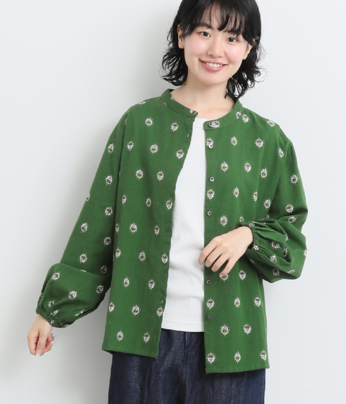 コモンドット前開きプルオーバー(グリーン-ONESIZE)