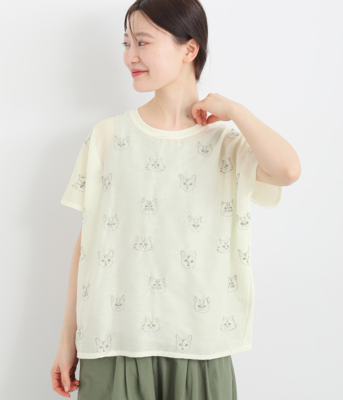 刺繍ラインキャッツプルオーバー(アイボリー-ONESIZE)