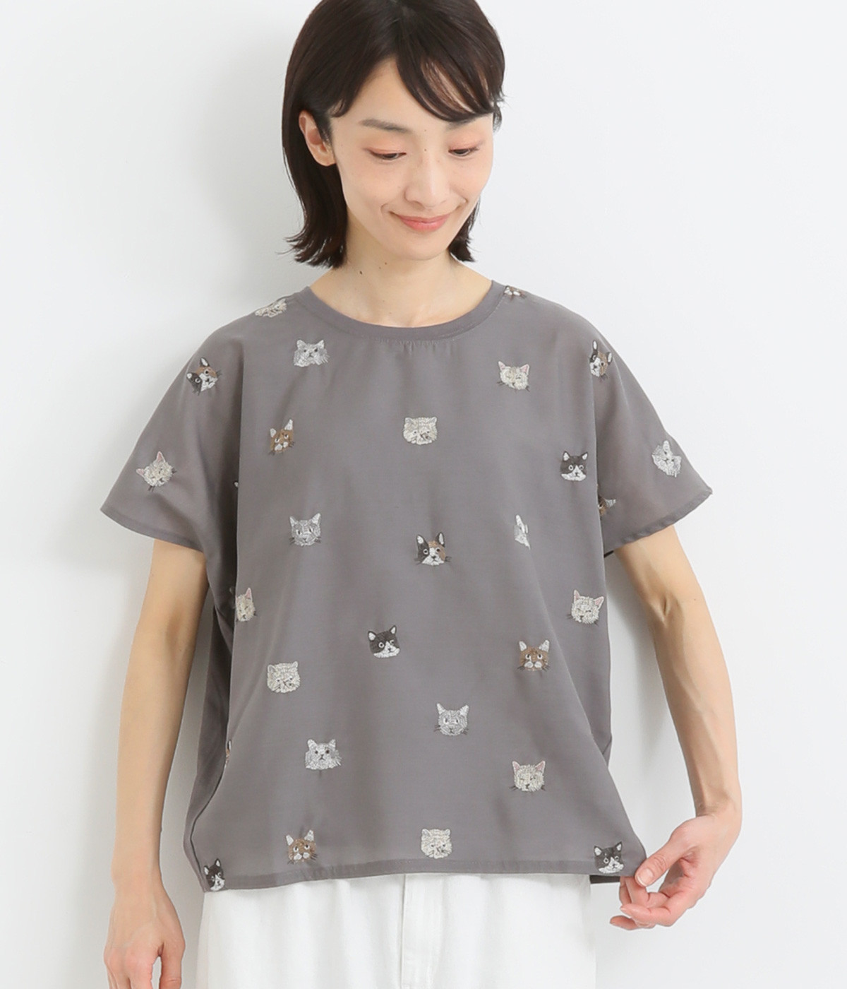 刺繍キャットバリエプルオーバー(グレー-ONESIZE)