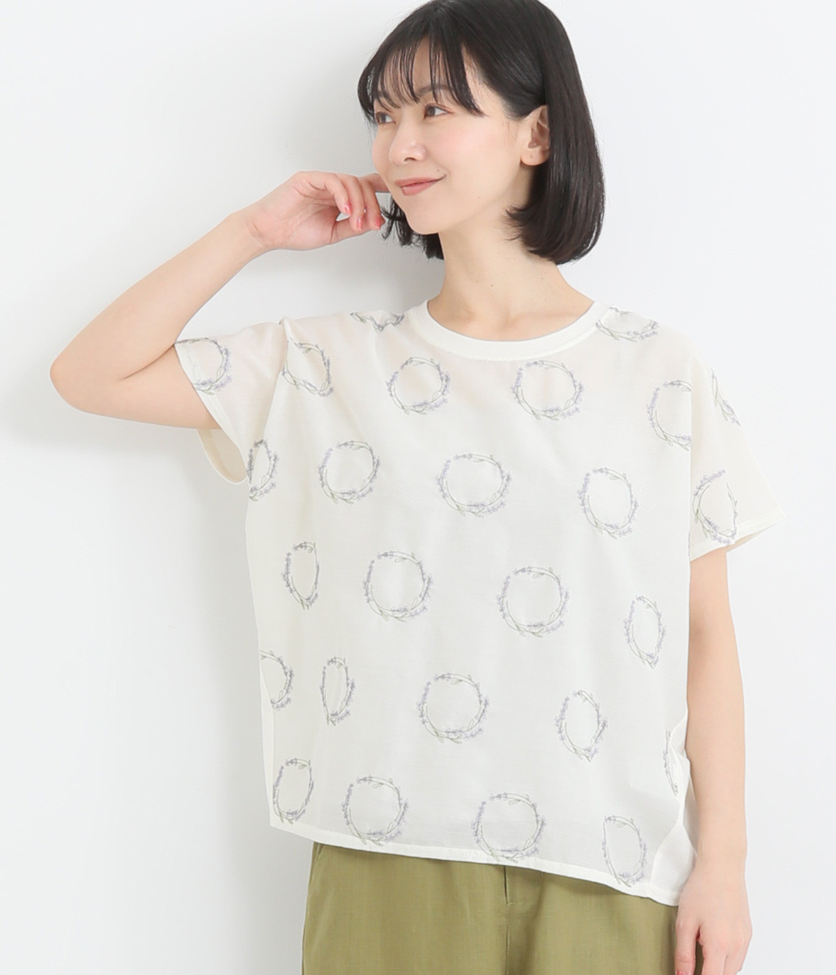 刺繍ラベンダープルオーバー(アイボリー-ONESIZE)