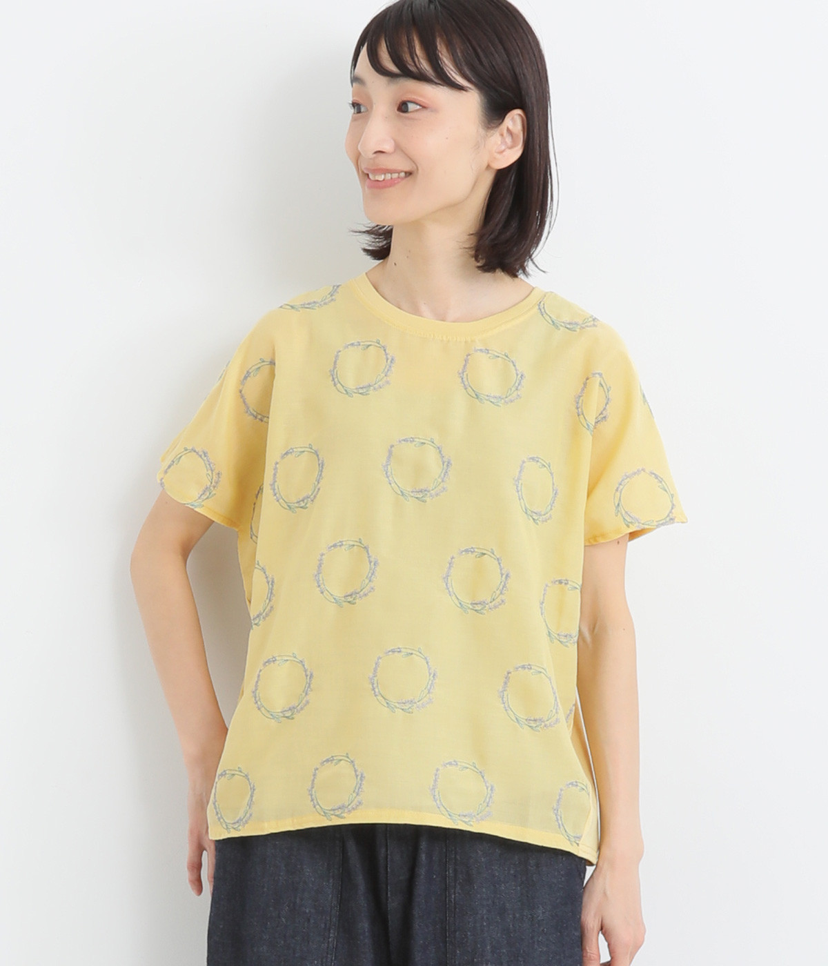 刺繍ラベンダープルオーバー(イエロー-ONESIZE)