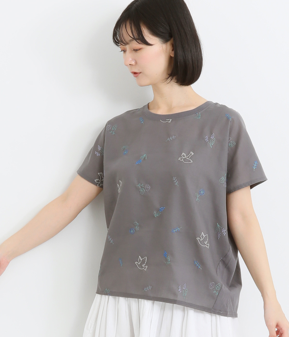 刺繍フライフルールプルオーバー(グレー-ONESIZE)