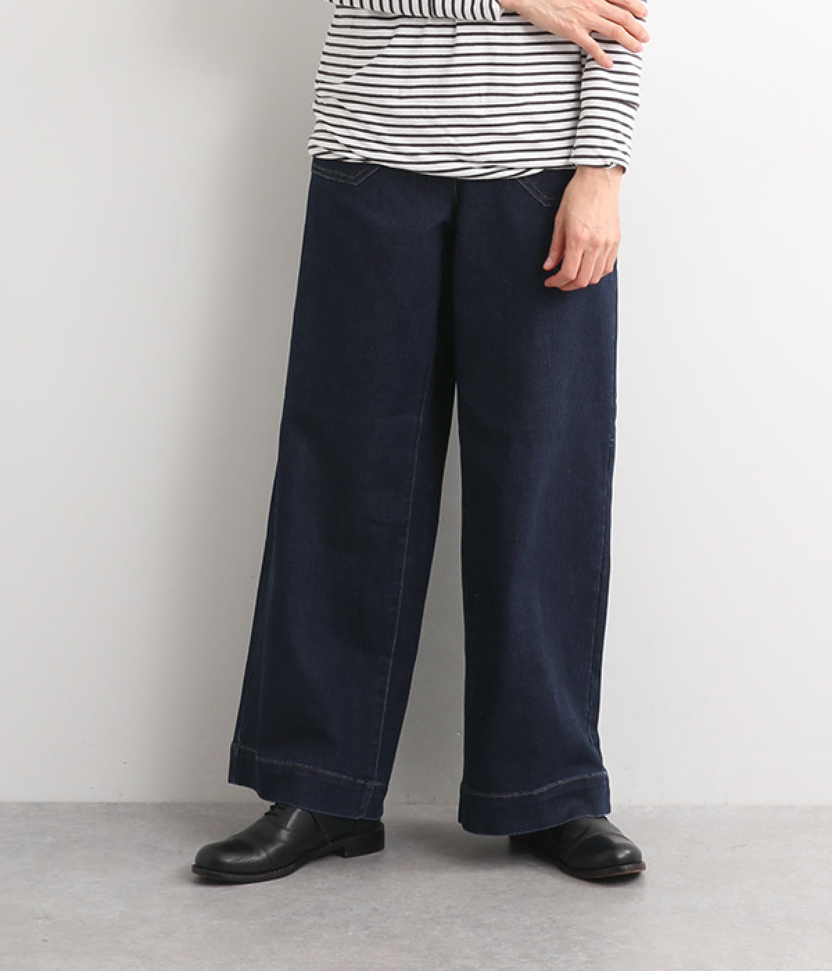 デニムウエストゴムワイドパンツ(ネイビー-L)