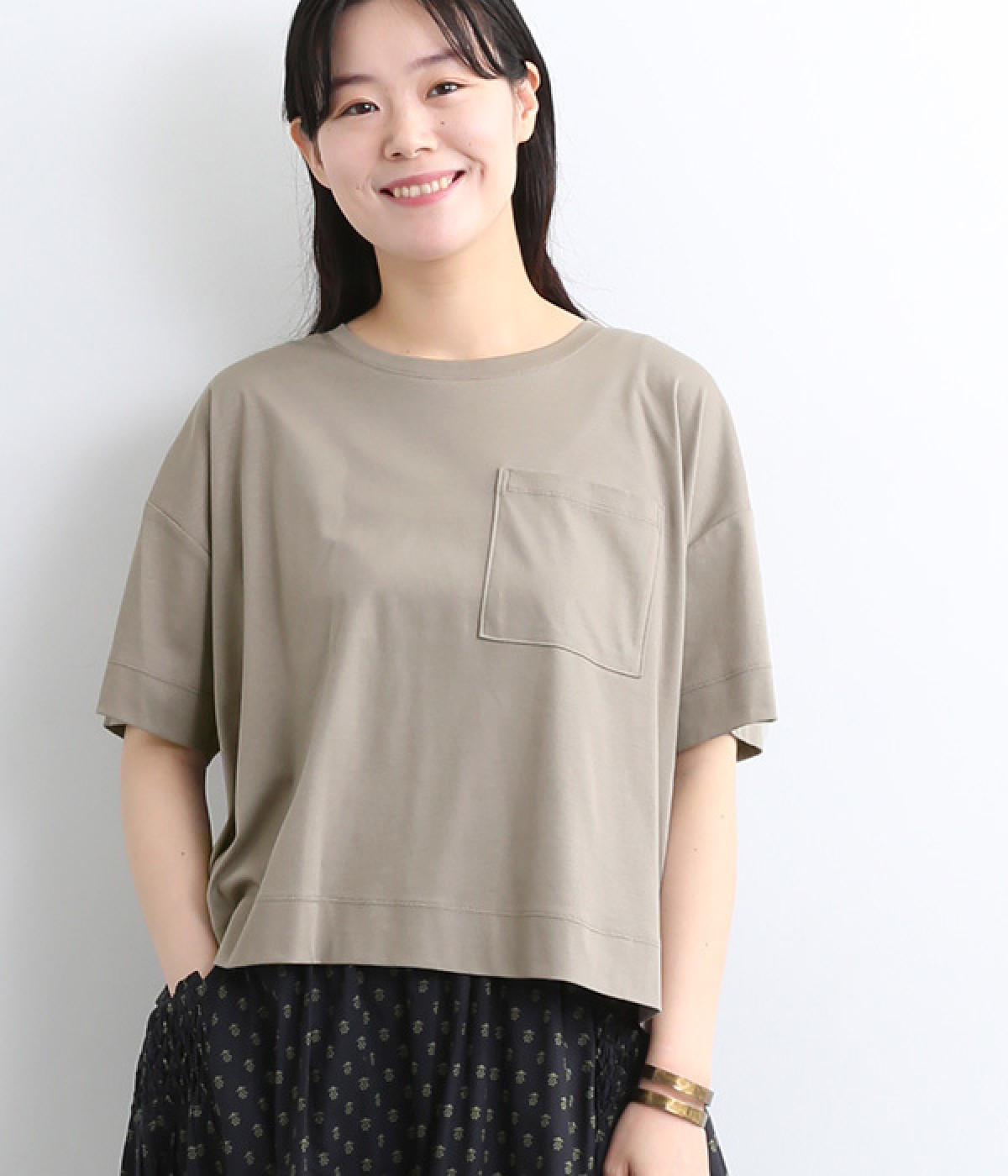 コットンスムースシルケットワイドTシャツ(サンドグレー-ONESIZE)