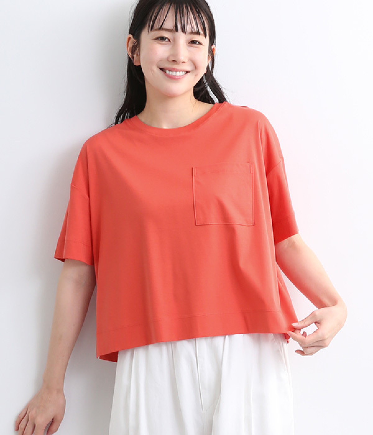 コットンスムースシルケットワイドTシャツ(アプリコット-ONESIZE)