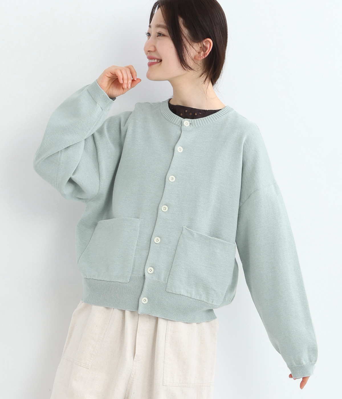 ポケット付きワイドカーディガン(サックス-0)