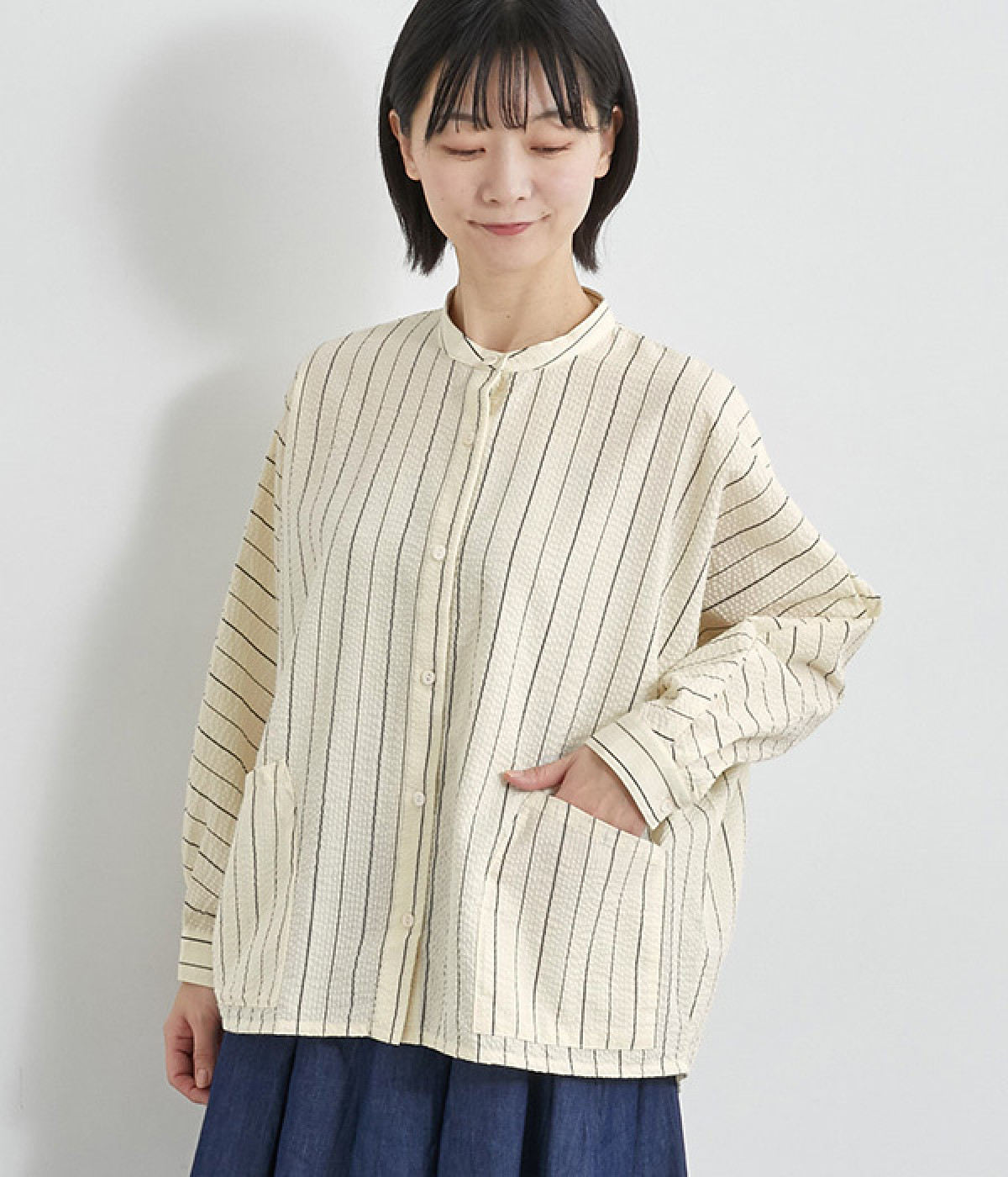 ストライプドルマンスリーブシャツ(オフ-ONESIZE)