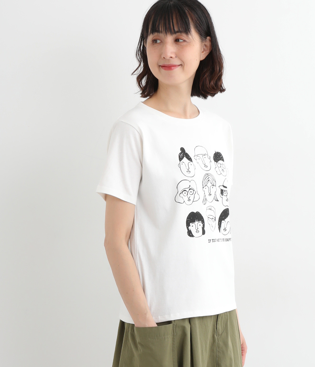 コットン天竺顔イラストプリントTEE(オフ-ONESIZE)