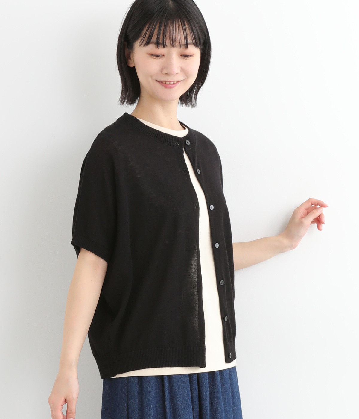天竺表編みドルマンニットカーディガン(クロ-ONESIZE)