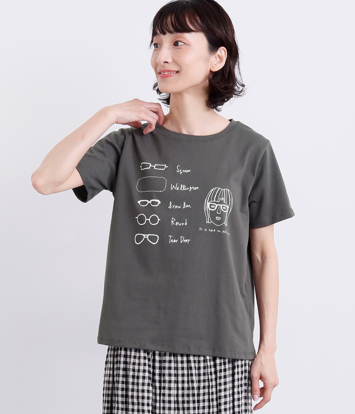 コットン天竺メガネセレクトプリントTEE(チャコール-ONESIZE)