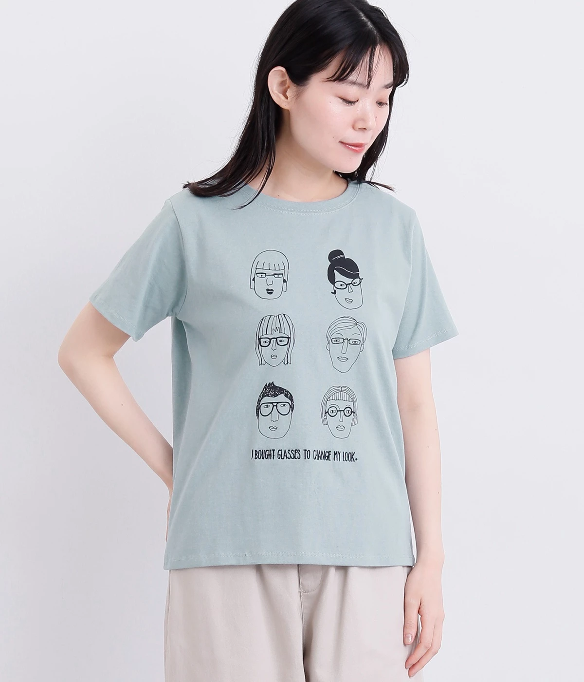 コットン天竺メガネっ子集合プリントTEE(ブルー-ONESIZE)