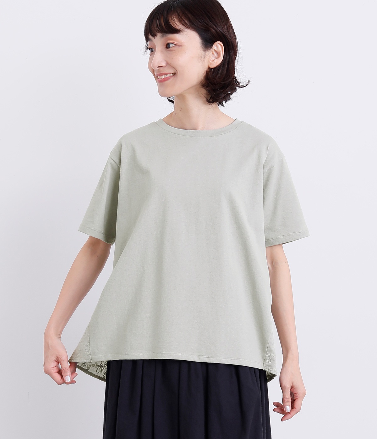 コットン天竺BACK刺しゅう切替プルオーバー(ミント-ONESIZE)