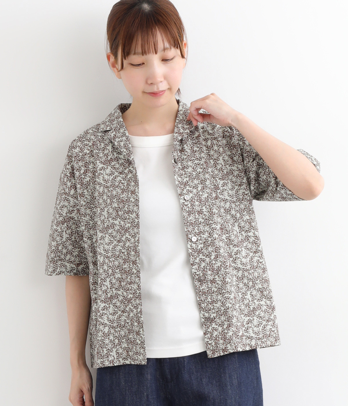 コットンリーフ柄開襟シャツ(柄A-ONESIZE)