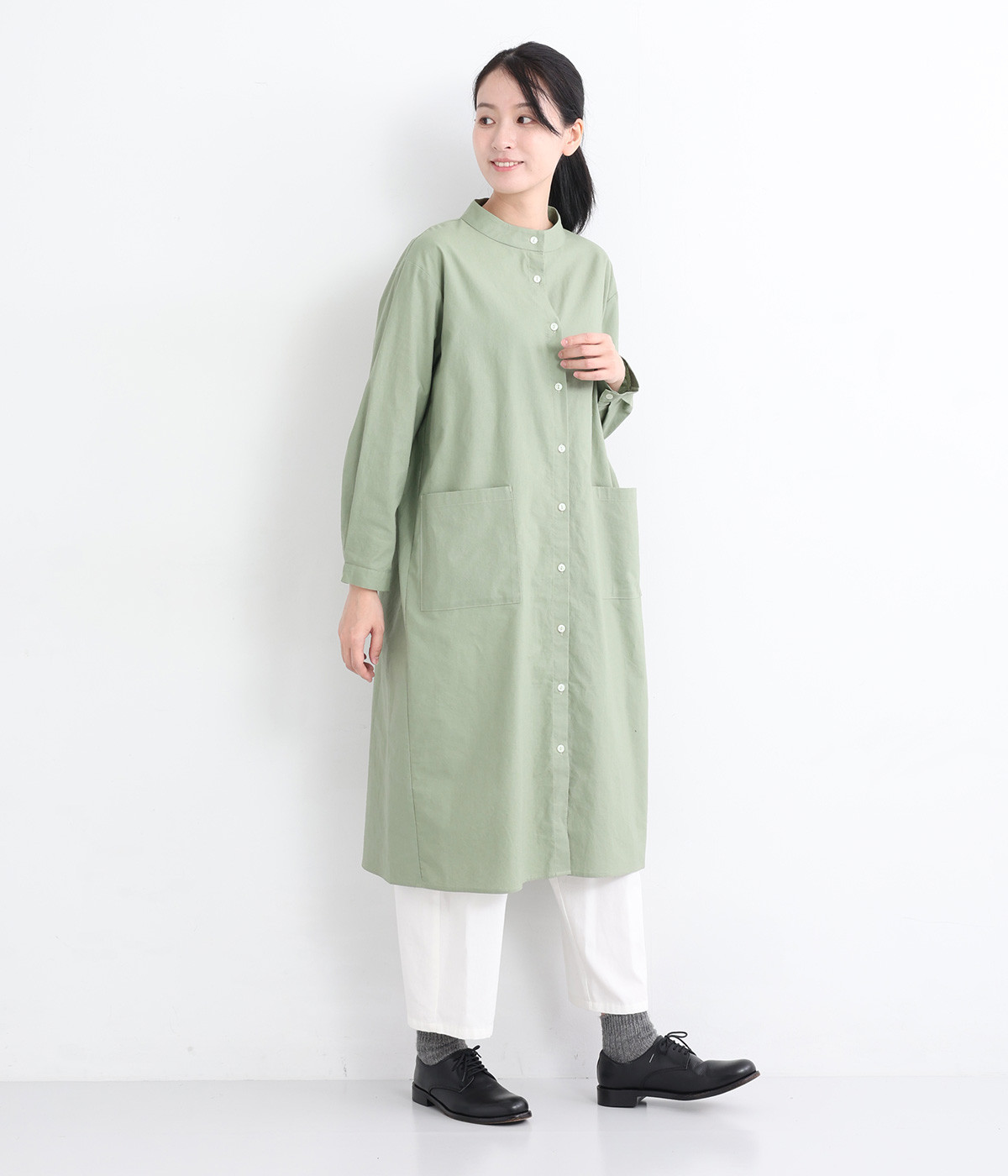 コットンリネンちびハイネックワンピース(ミント-ONESIZE)