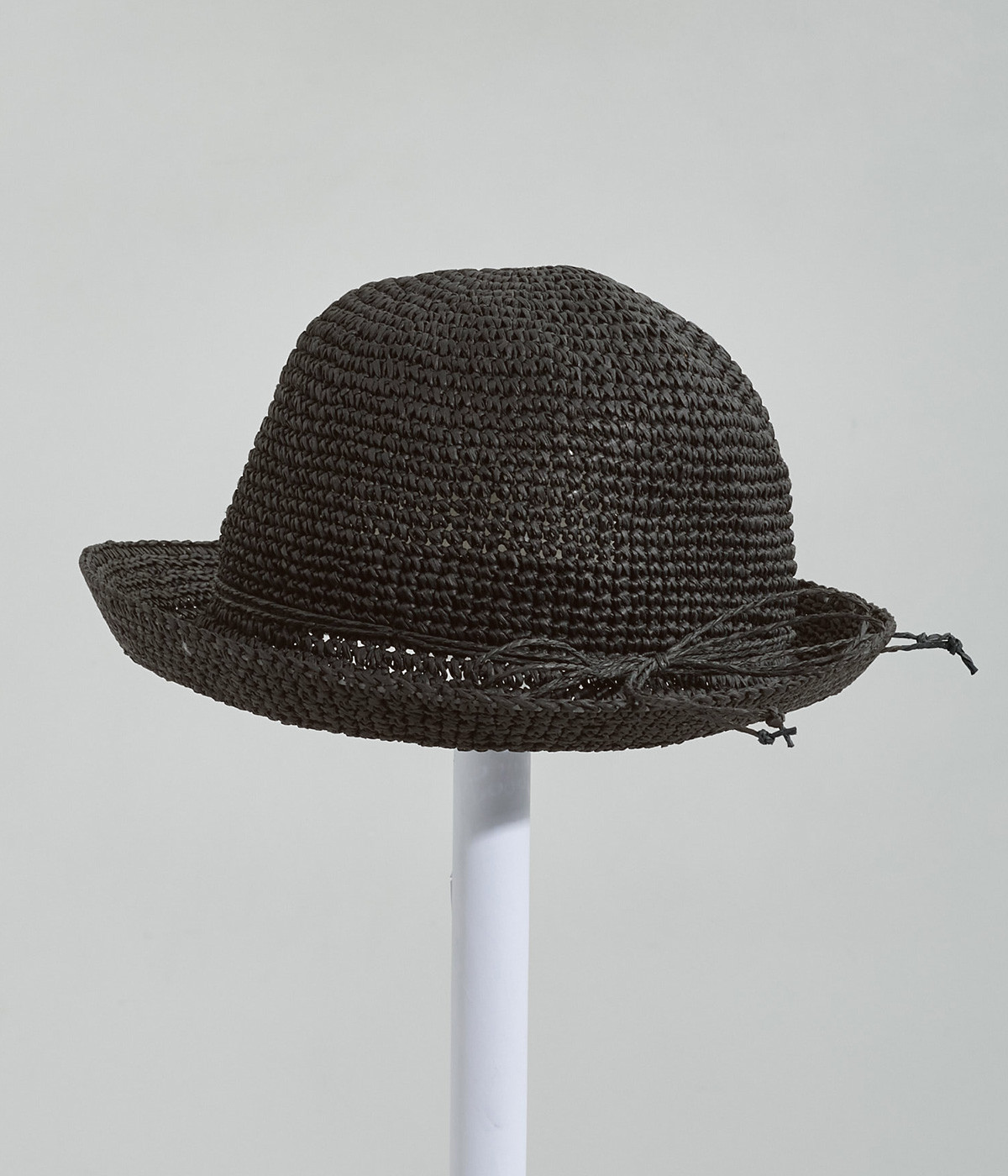 細編みブリム　柄編みペーパーHAT(ブラック-ONESIZE)