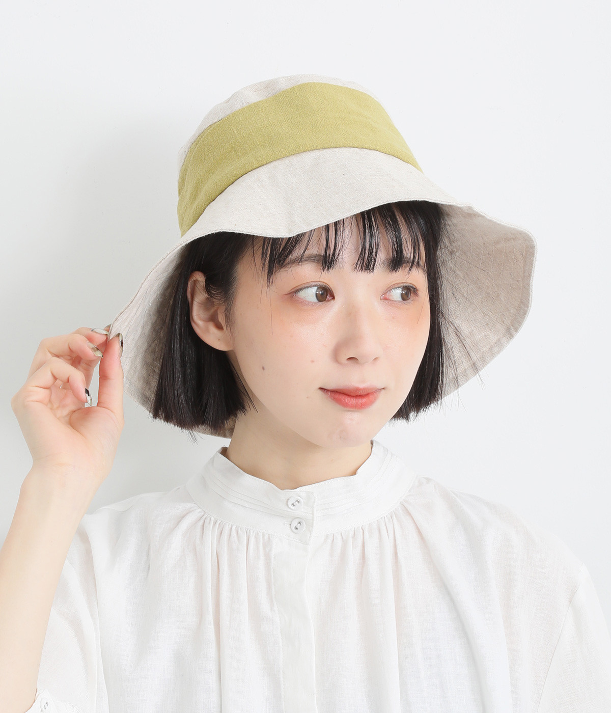 フレンチリネン風 リボンハット(ピスタチオ-ONESIZE)