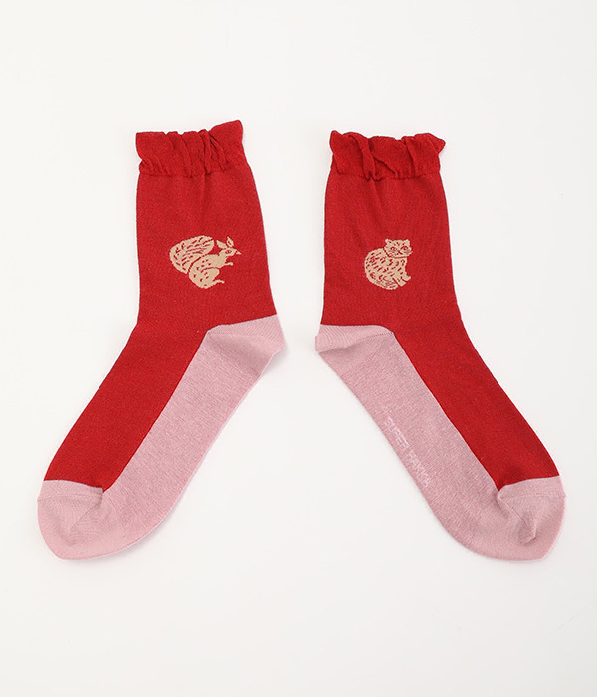 SUPER HAKKA×松尾ミユキ ｢cat&squirrel｣ジャカードソックス(レッド-ONESIZE)