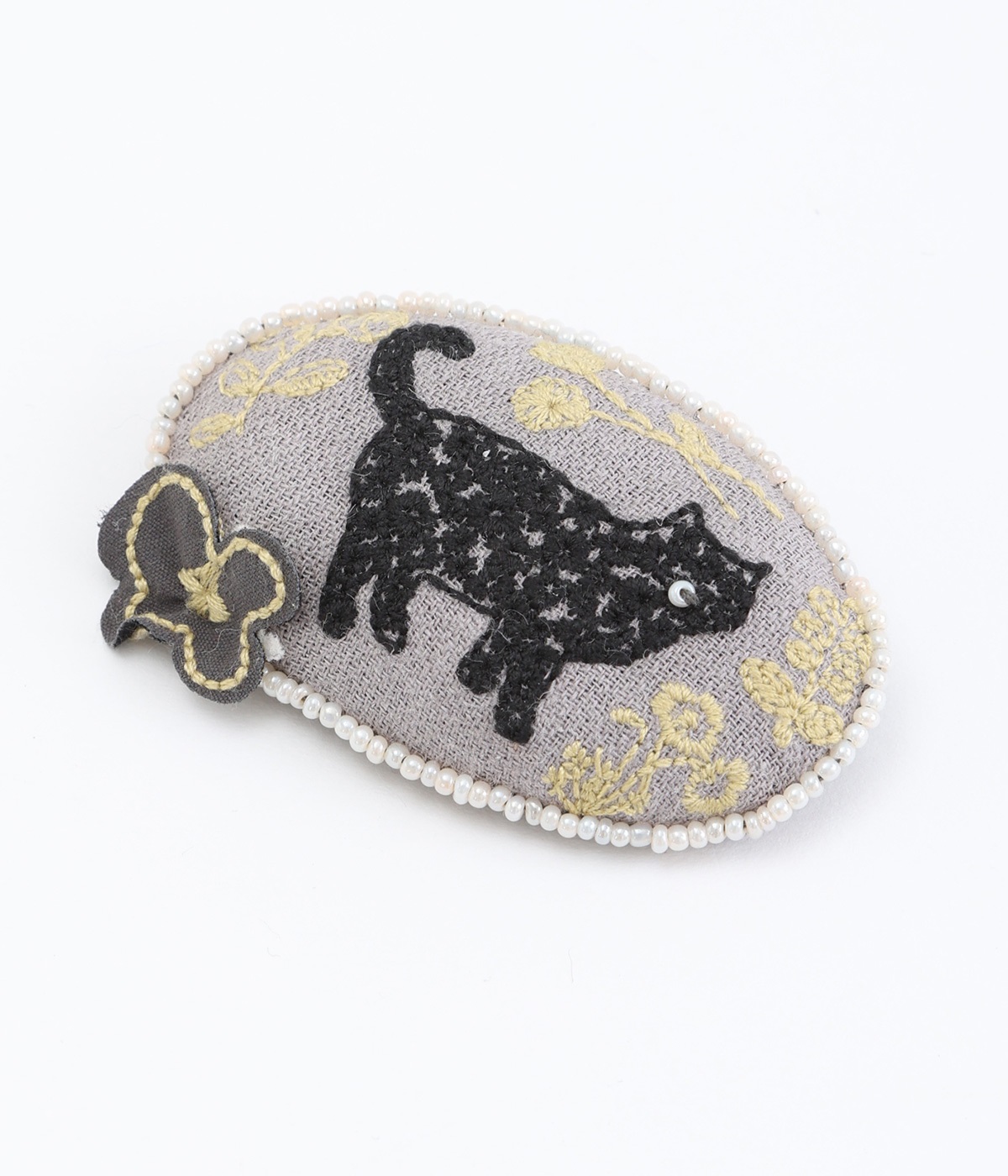 刺繍ブローチ｢ネコ｣(グレー-ONESIZE)