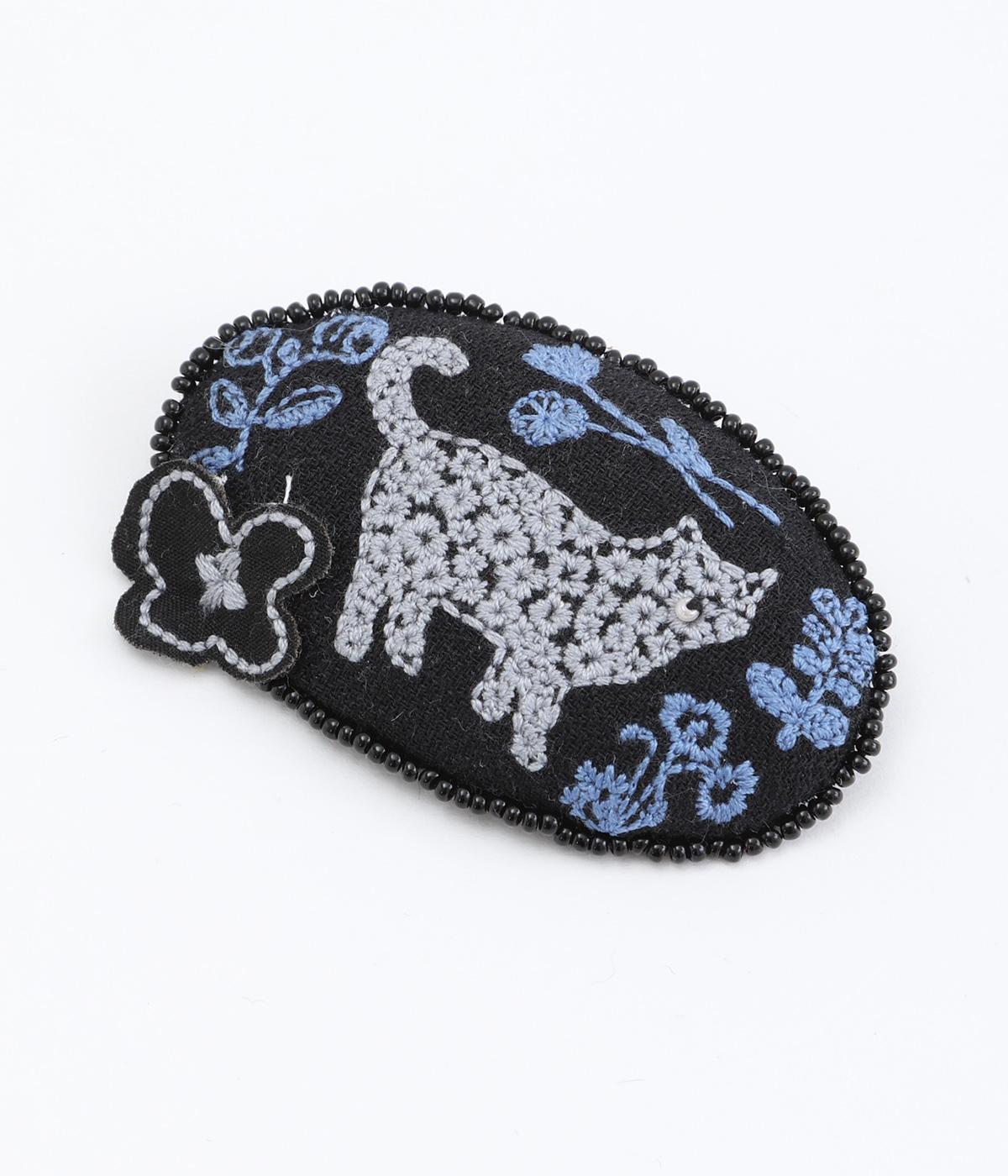 刺繍ブローチ｢ネコ｣(ブラック-ONESIZE)