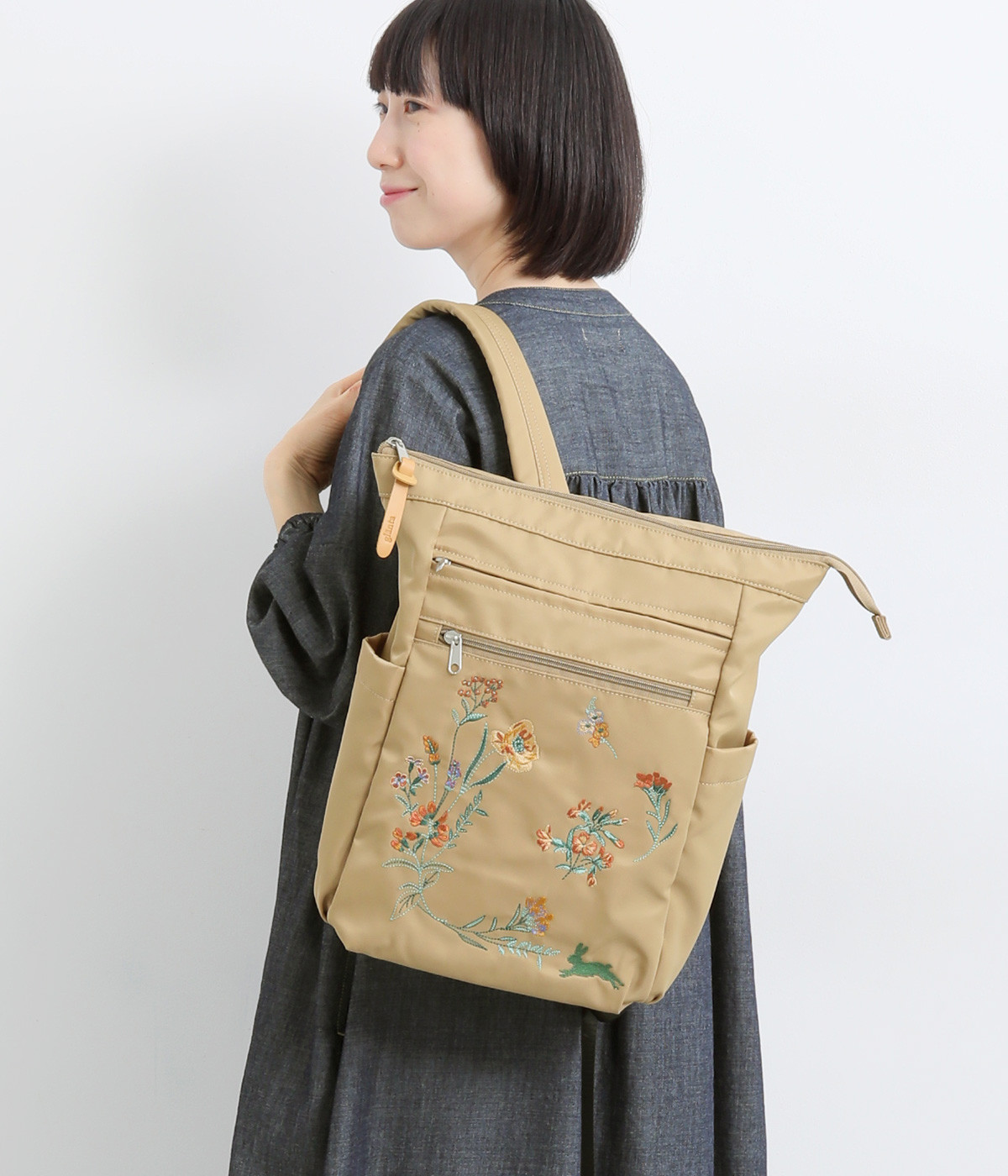 ｢glanta｣シークレットフォレスト刺繍リュック&トートバッグ(キャメル-ONESIZE)