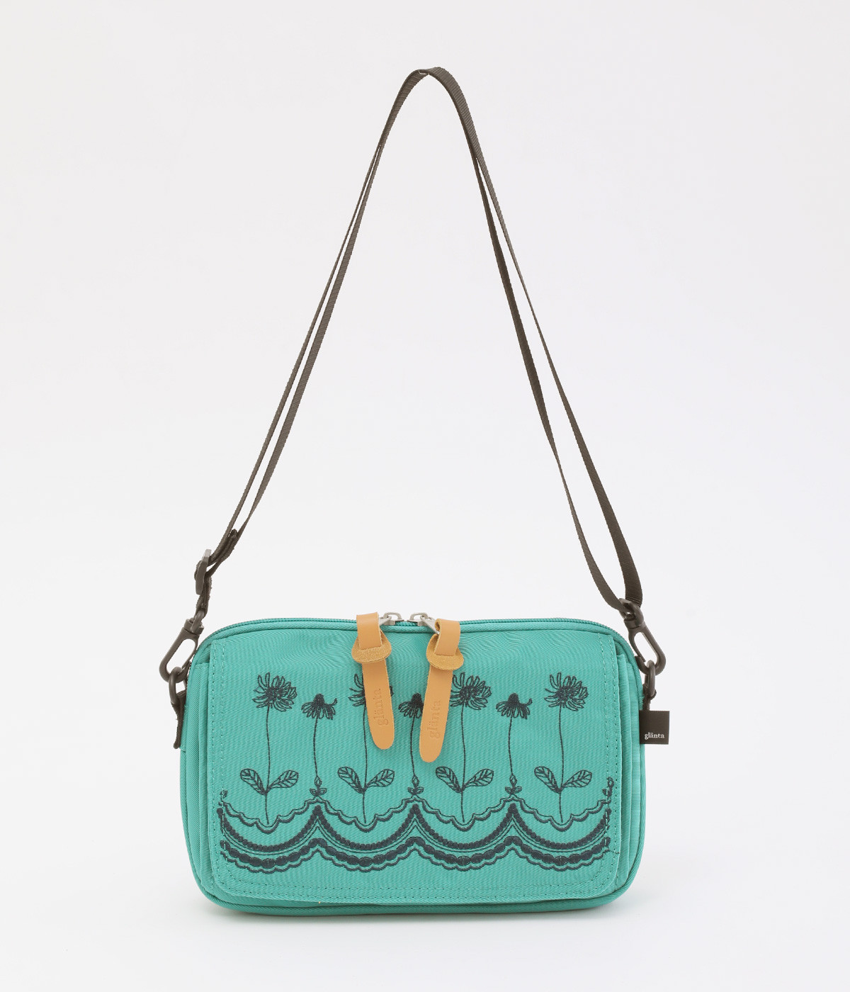 ｢glanta｣フラワースカラップ刺繍ウォレットショルダーバッグ(グリーン-ONESIZE)