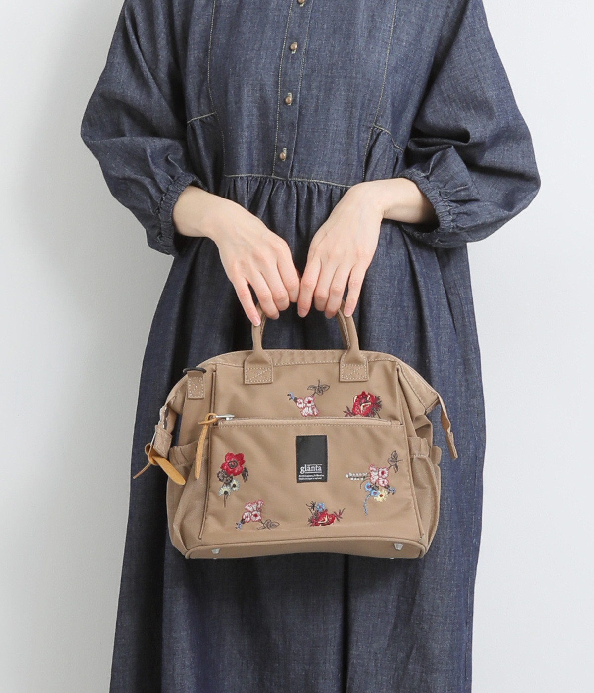 ｢glanta｣ブーケトス刺繍ボストンショルダーバッグ(ベージュ-ONESIZE)