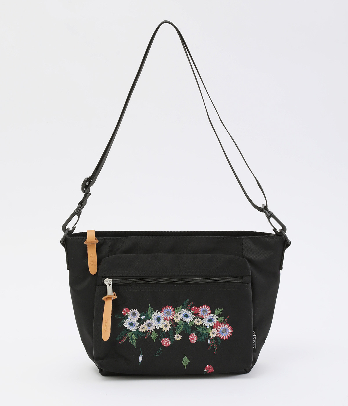 ｢glanta｣ガーデンフラワー刺繍スクエアショルダーバッグ(ブラック-ONESIZE)