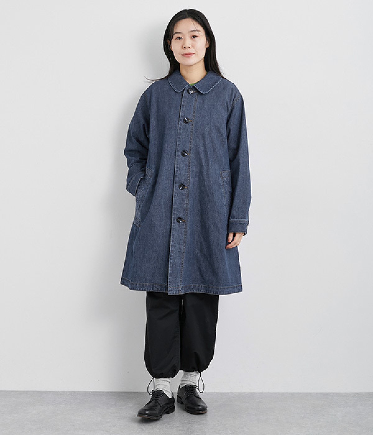 ツイル/デニム フラワージャーニースカラップ刺繍コート(ネイビー-ONESIZE)