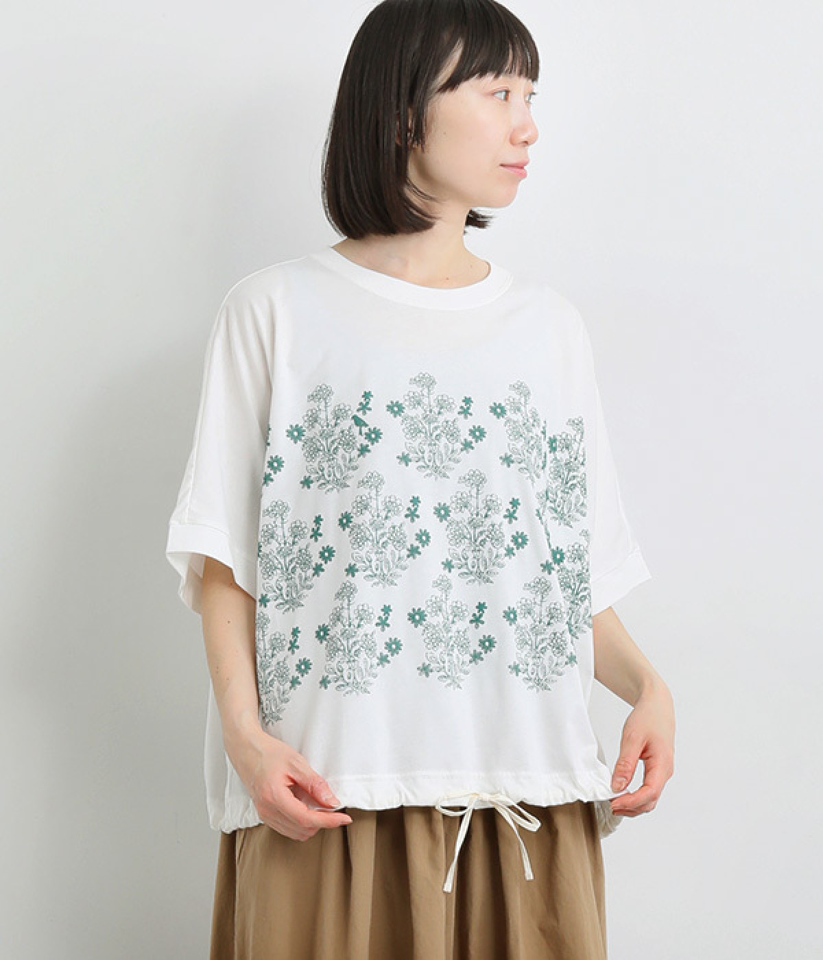 コットン天竺キャリコフラワー発砲プリントTシャツ(オフホワイト-ONESIZE)