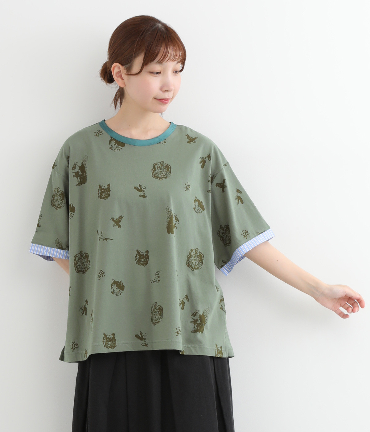 SUPER HAKKA×庄島歩音｢tiny lives｣プリントTシャツ(カーキ-ONESIZE)