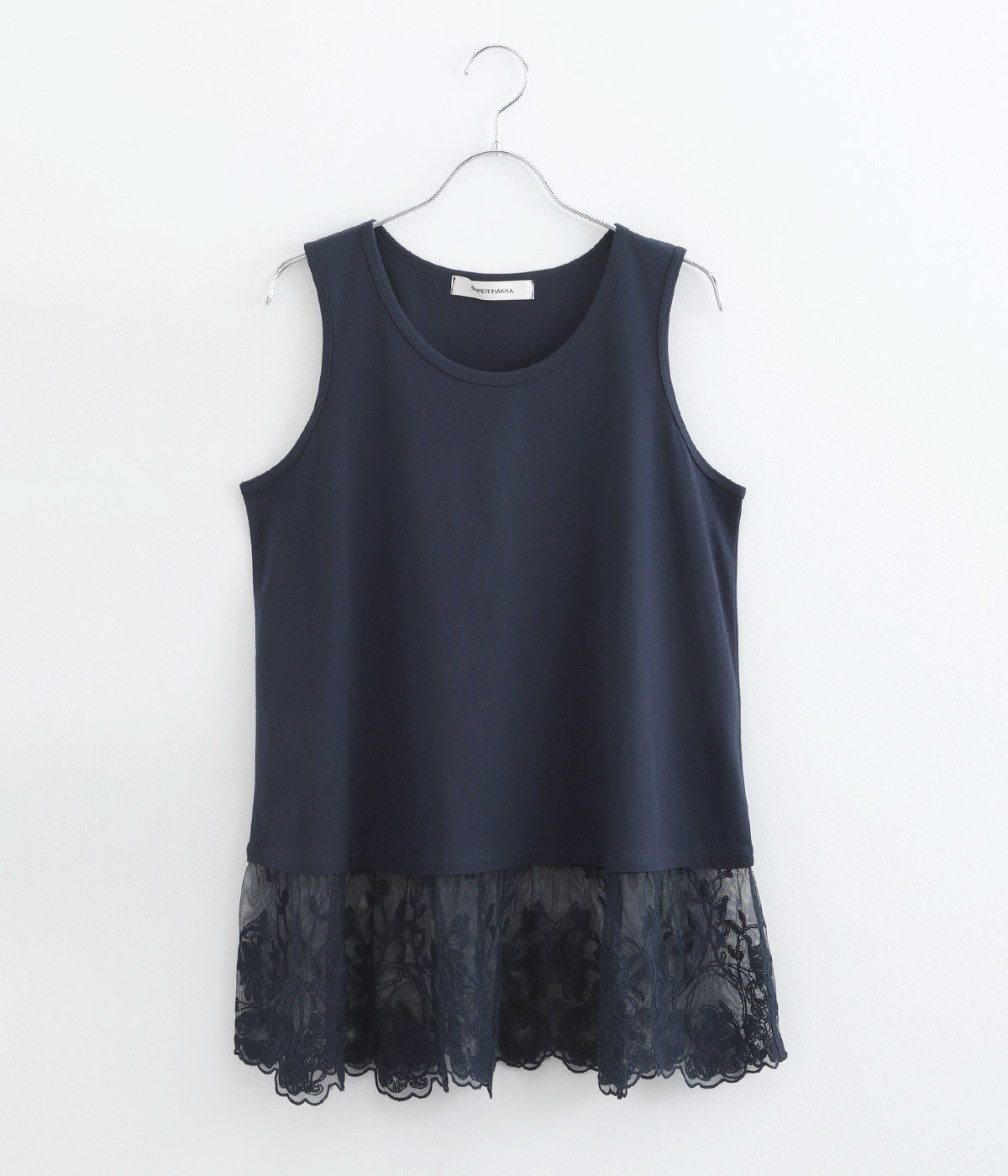 30番手天竺×アネモネチュールレースタンクトップチュニック(ネイビー-ONESIZE)
