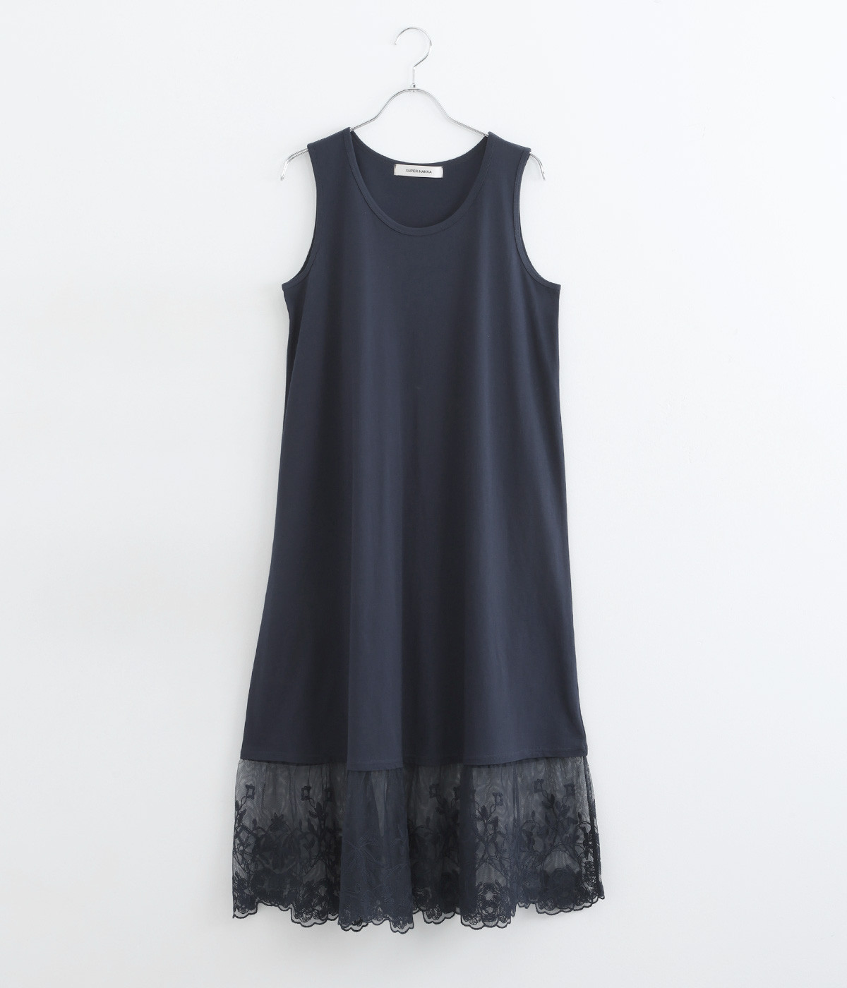 30番手天竺×アネモネチュールレースノースリーブワンピース(ネイビー-ONESIZE)