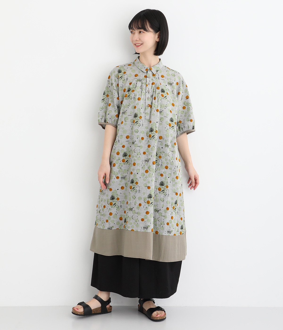 SUPER HAKKA×オバタクミ｢眩しい時間｣｢風のつくり方｣プリントワンピース(ベージュ-ONESIZE)