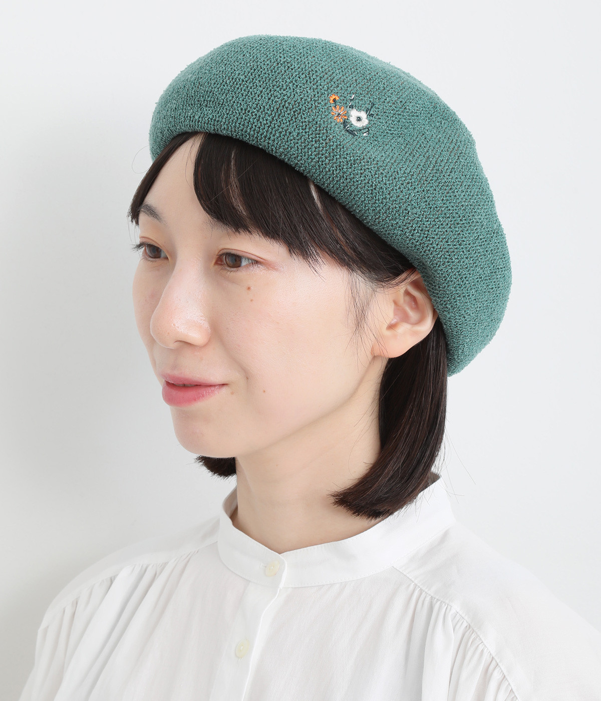 プチフルール刺繍ぽこぽこベレー帽(グリーン-ONESIZE)