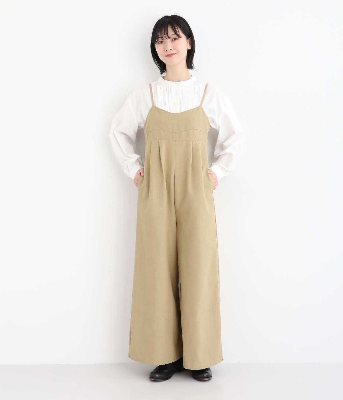 リネン混合キャミサロペット(ベージュ-ONESIZE)