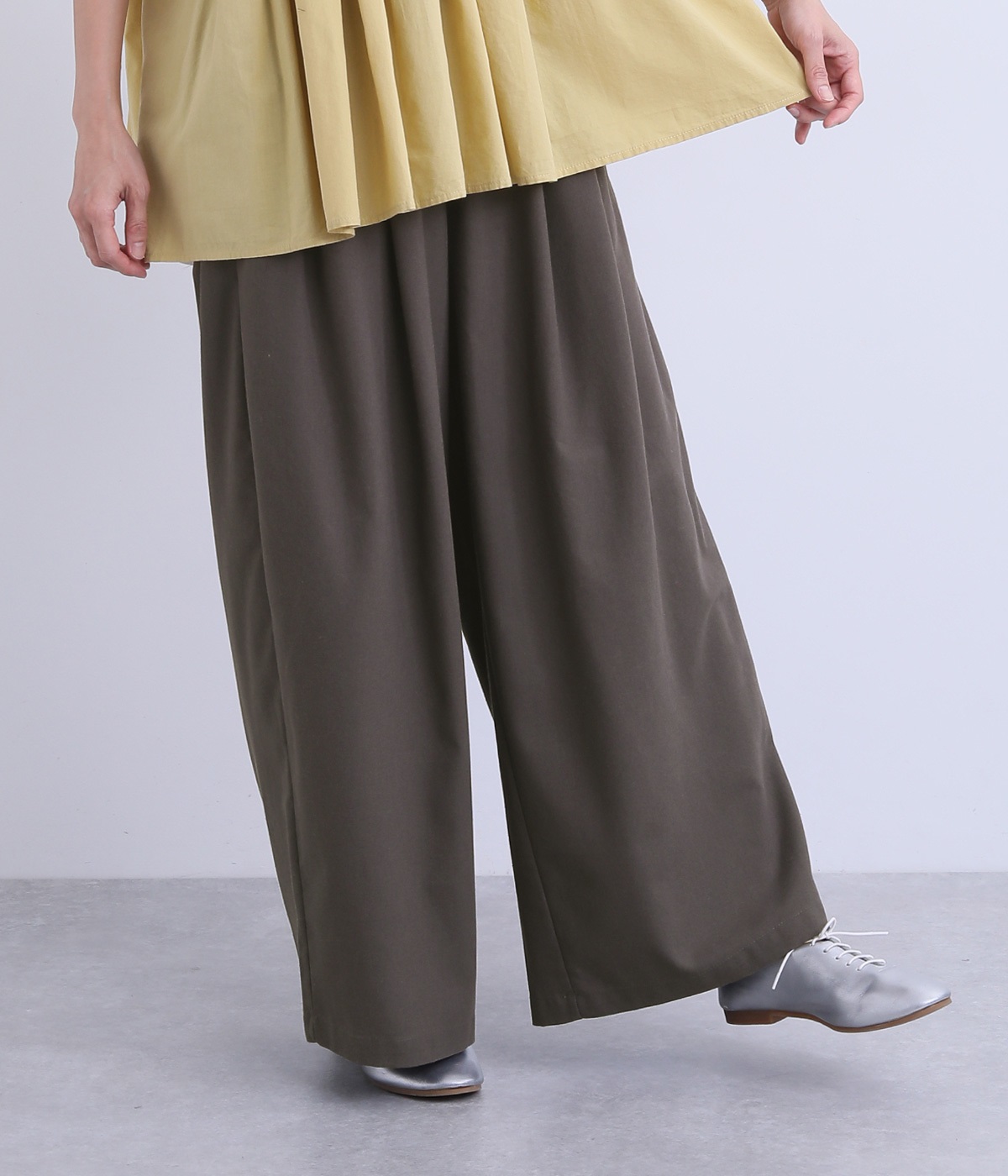 フレンチリネンイージーワイドパンツ(チャコール-ONESIZE)