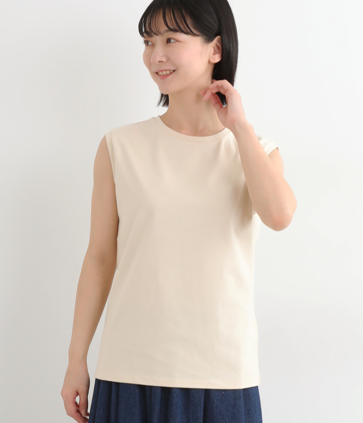 USAコットン天竺汗染み防止加工スリーブレスベーシックプルオーバー(エクリュ-ONESIZE)