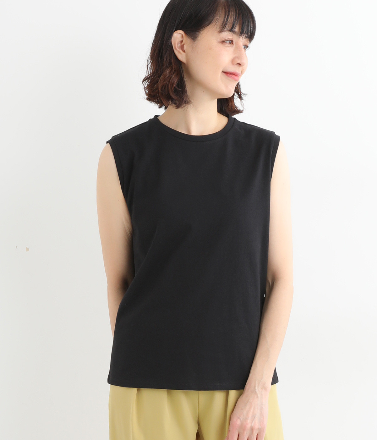 USAコットン天竺汗染み防止加工スリーブレスベーシックプルオーバー(ブラック-ONESIZE)
