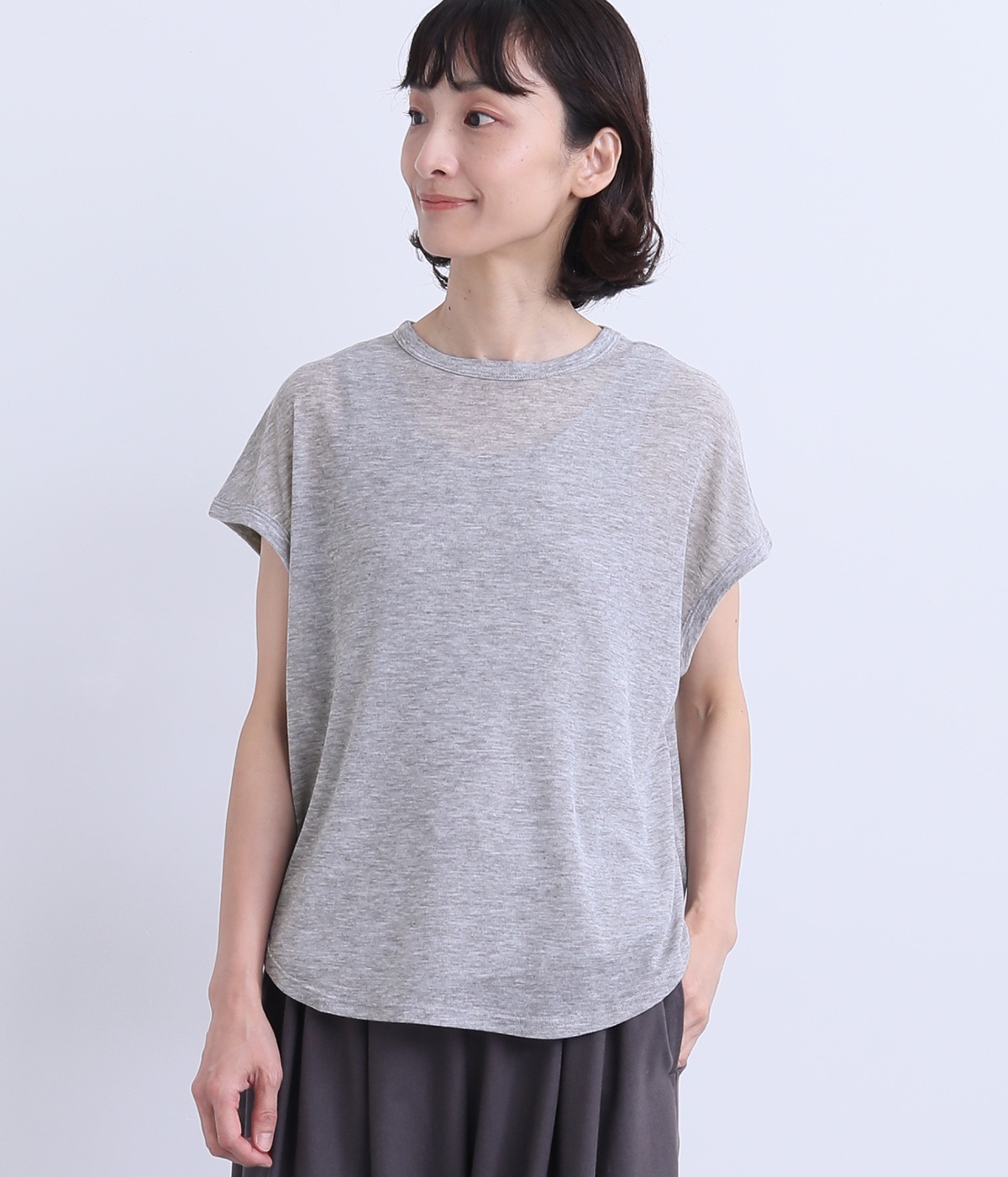 シアーフライスオーバーフレンチTシャツ(杢グレー-ONESIZE)