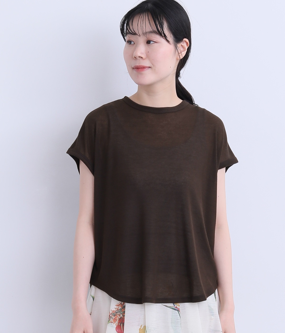 シアーフライスオーバーフレンチTシャツ(ブラウンブラック-ONESIZE)