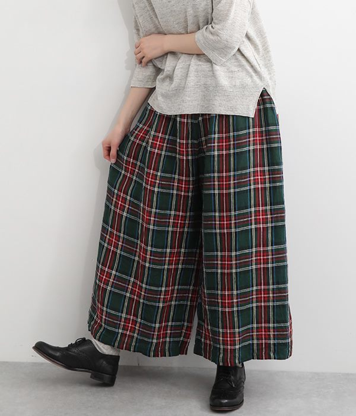 リネンタータンチェック　パンツ(グリーン-ONESIZE)