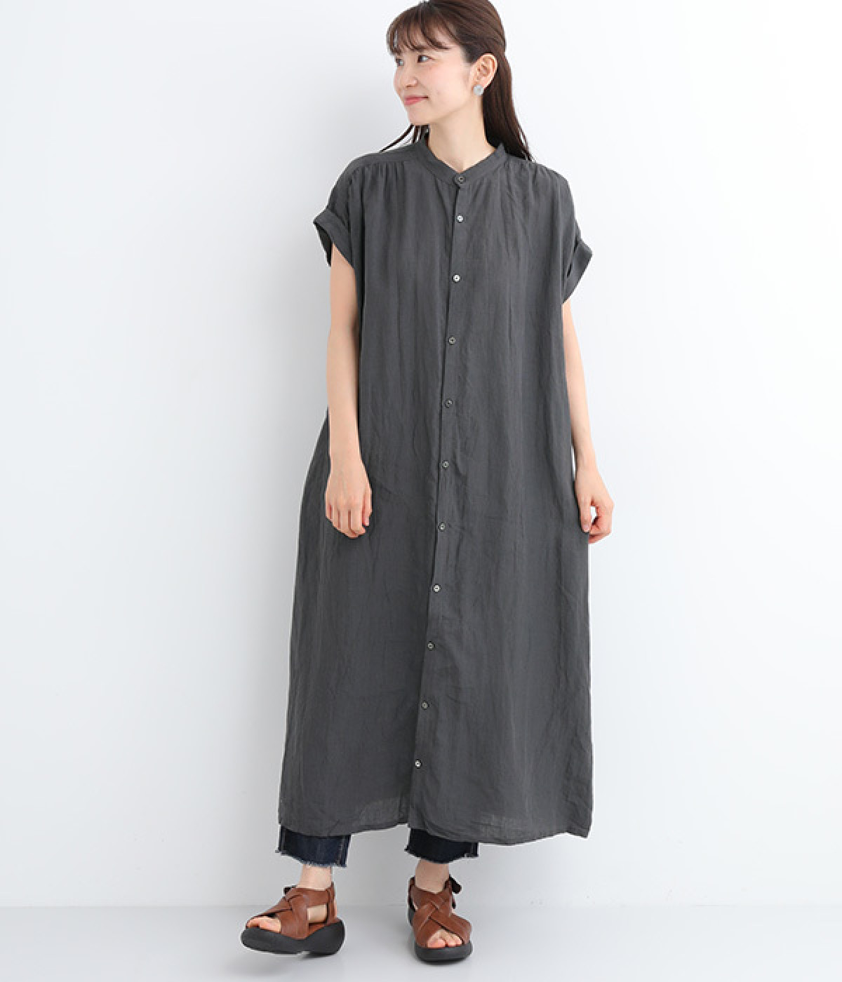 リネンナチュラルワッシャードレス(チャコール-ONESIZE)