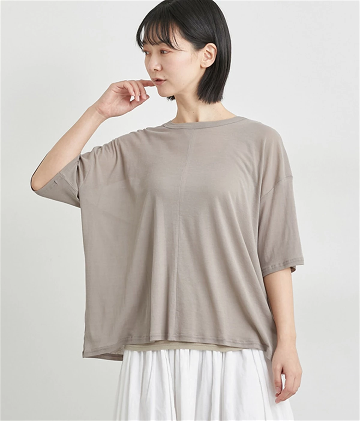 コットンTシャツ＆タンクトップセット(ベージュ×グレージュ-ONESIZE)